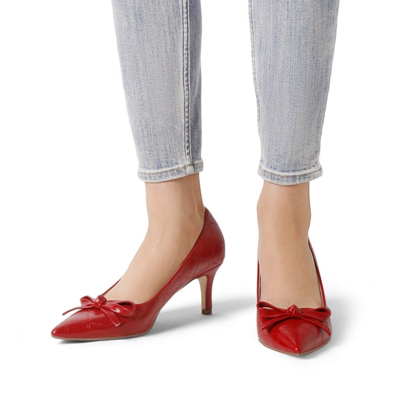 Pointed Toe Kitten Heel Pumps - RED PU - 1